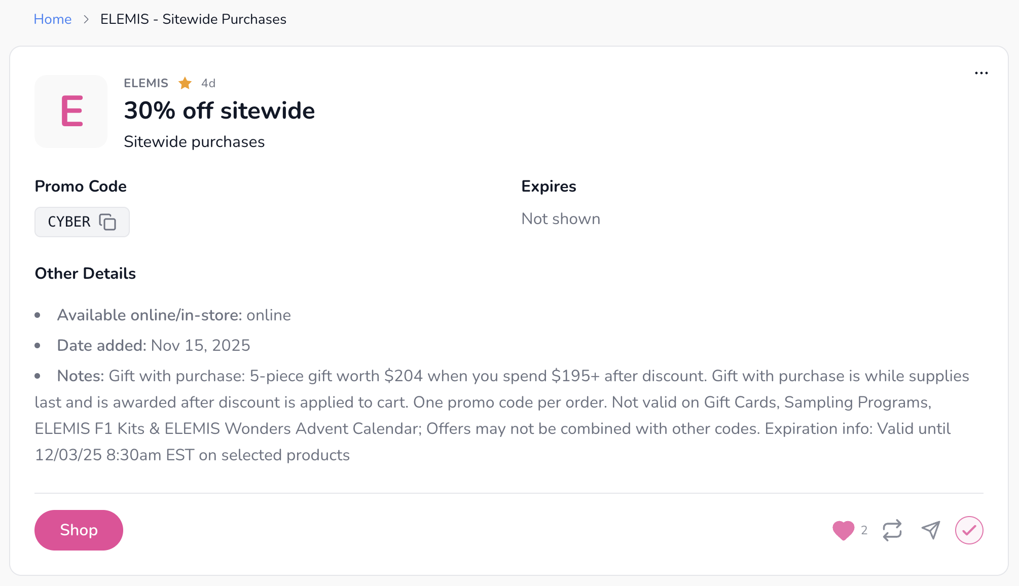 Saved deals with expiration tracking